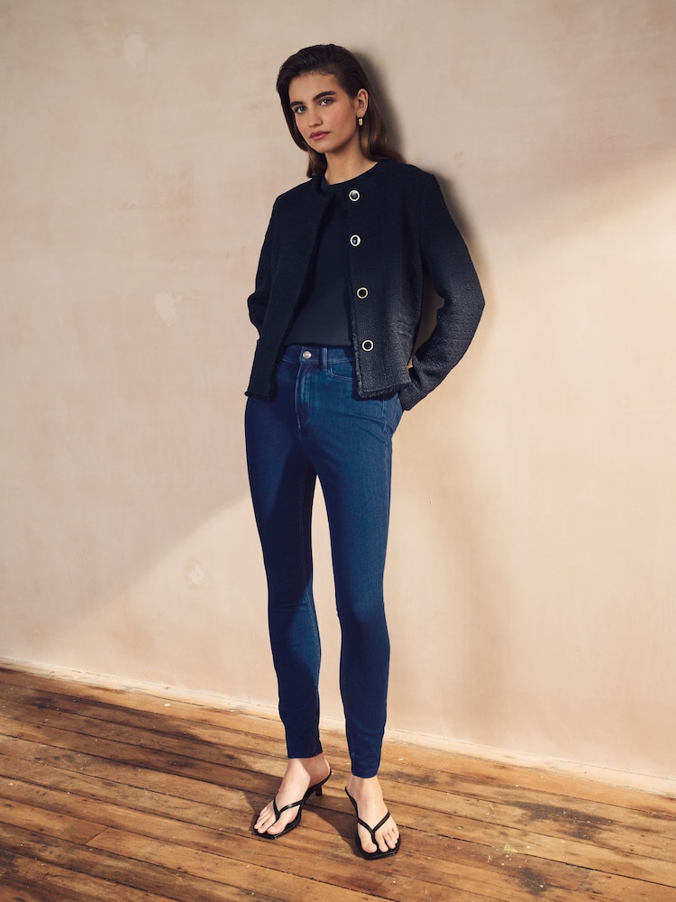Dark Blue Fly Fasten Jersey Denim Leggings - Image 1 of 5