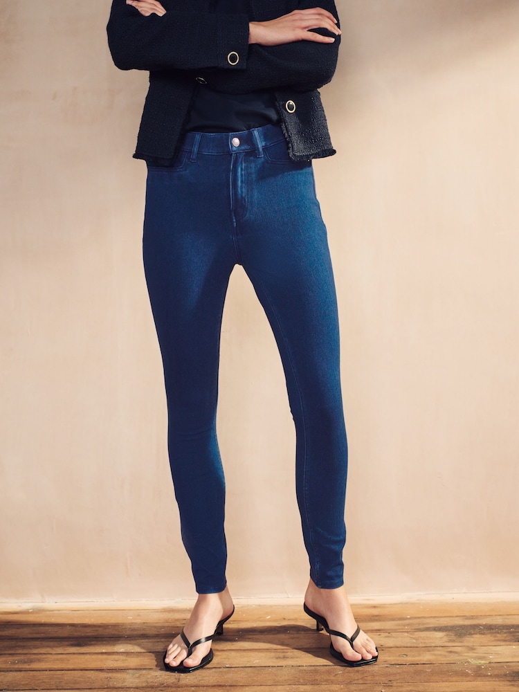 Dark Blue Fly Fasten Jersey Denim Leggings - Image 2 of 5
