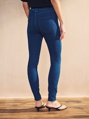 Dark Blue Fly Fasten Jersey Denim Leggings - Image 3 of 5