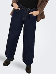 ONLY Blue High Waist Wide Leg Jeans in Rinse Wash With Tie Waist - Image 1 of 6