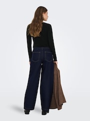 ONLY Blue High Waist Wide Leg Jeans in Rinse Wash With Tie Waist - Image 3 of 6