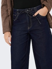 ONLY Blue High Waist Wide Leg Jeans in Rinse Wash With Tie Waist - Image 4 of 6