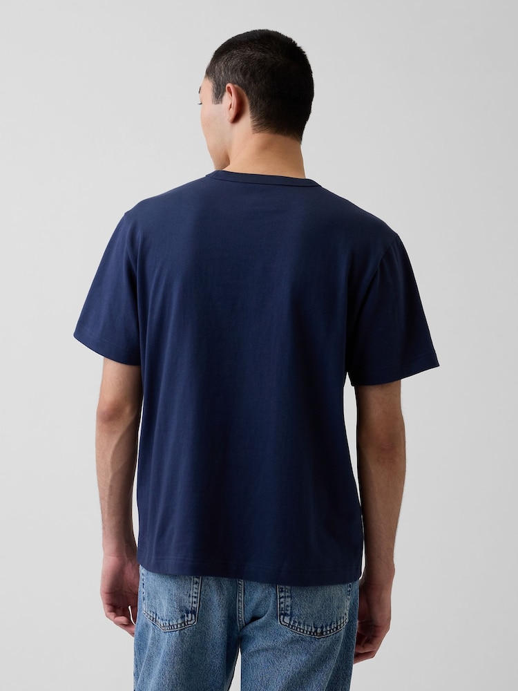 Gap Navy Heavyweight Relaxed Logo Short Sleeve T-Shirt - Image 2 of 4 Gap Navy Heavyweight Relaxed Logo Short Sleeve T-Shirt - Image 2 of 4