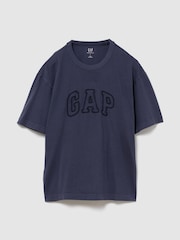 Gap Washed Navy Heavyweight Logo Relaxed Boxy Short Sleeve T-Shirt - Image 1 of 2