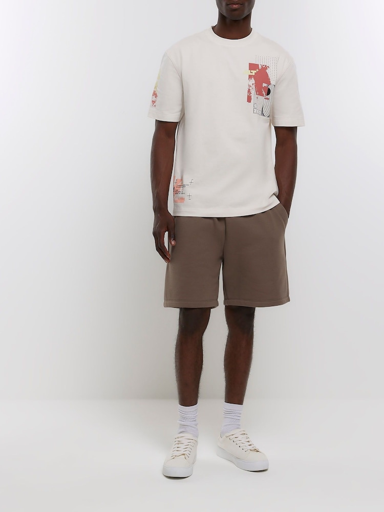 River Island Cream Unplanned Texture T-Shirt - Image 1 of 5