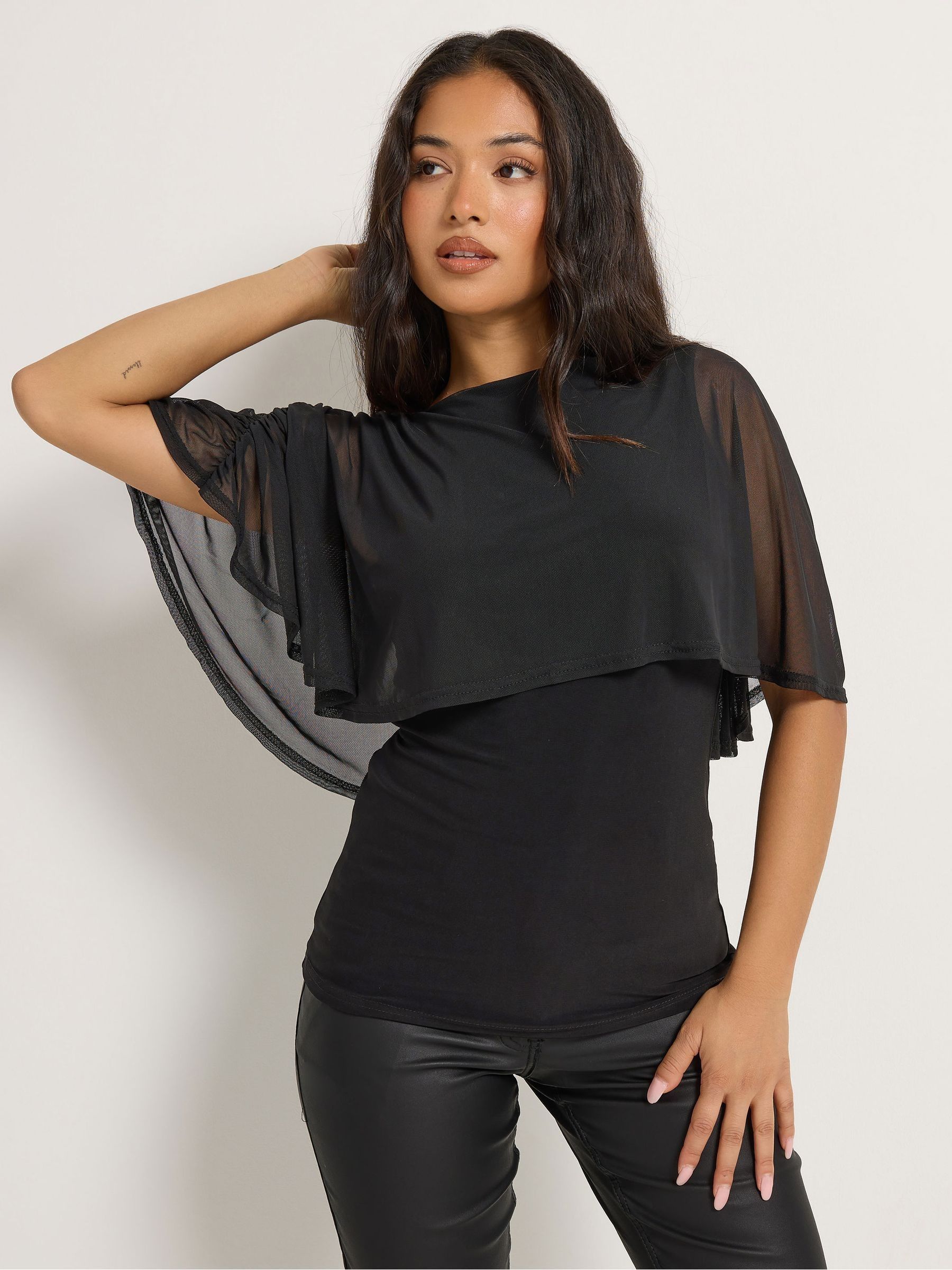 M&Co Women's Petite Mesh Cape Top in Black | Size: 18 - Image 1