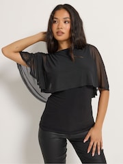 M&Co Black Petite Mesh Cape Top - Image 1 of 6