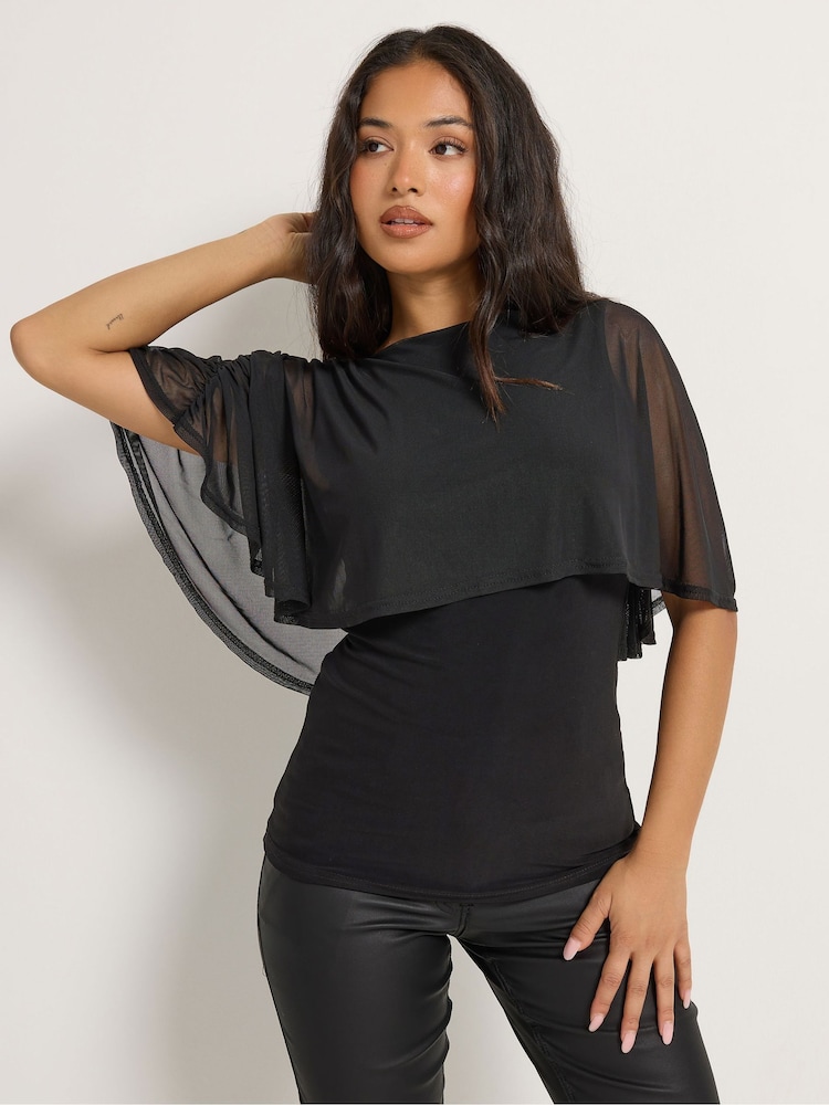M&Co Black Petite Mesh Cape Top - Image 1 of 6 M&Co Black Petite Mesh Cape Top - Image 1 of 6