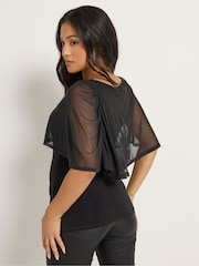M&Co Black Petite Mesh Cape Top - Image 3 of 6