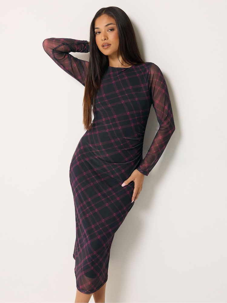 M&Co Purple Petite Check Mesh Long Sleeve Dress - Image 1 of 7 M&Co Purple Petite Check Mesh Long Sleeve Dress - Image 1 of 7