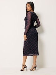 M&Co Purple Petite Check Mesh Long Sleeve Dress - Image 3 of 7