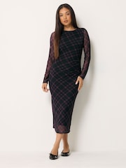 M&Co Purple Petite Check Mesh Long Sleeve Dress - Image 5 of 7