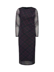 M&Co Purple Petite Check Mesh Long Sleeve Dress - Image 6 of 7
