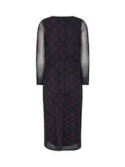 M&Co Purple Petite Check Mesh Long Sleeve Dress - Image 7 of 7