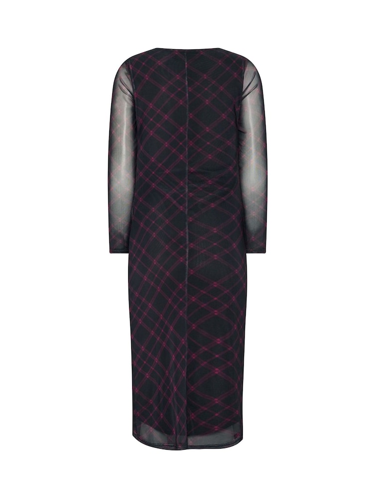 M&Co Purple Petite Check Mesh Long Sleeve Dress - Image 7 of 7 M&Co Purple Petite Check Mesh Long Sleeve Dress - Image 7 of 7