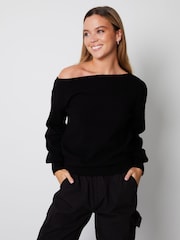 Threadbare Black Slash Neck Knitted Jumper - Image 1 of 5