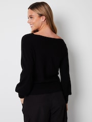 Threadbare Black Slash Neck Knitted Jumper - Image 2 of 5