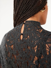 Charcoal Grey Crochet Knitted High Neck Jumper - Image 4 of 6
