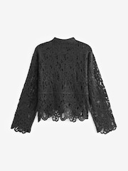 Charcoal Grey Crochet Knitted High Neck Jumper - Image 5 of 6