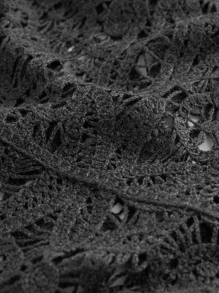 Charcoal Grey Crochet Knitted High Neck Jumper - Image 6 of 6