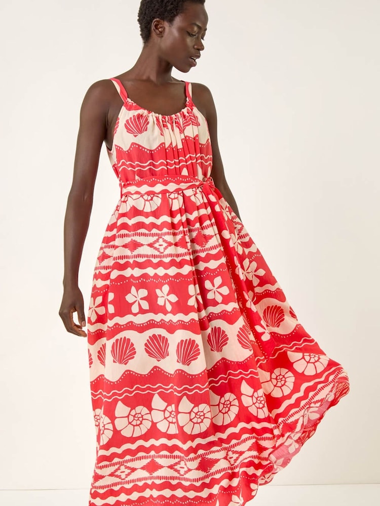 Roman Red Shell Print Strap Maxi Dress - Image 1 of 5 Roman Red Shell Print Strap Maxi Dress - Image 1 of 5