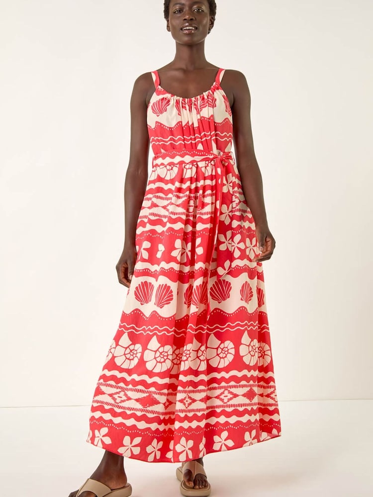 Roman Red Shell Print Strap Maxi Dress - Image 2 of 5 Roman Red Shell Print Strap Maxi Dress - Image 2 of 5