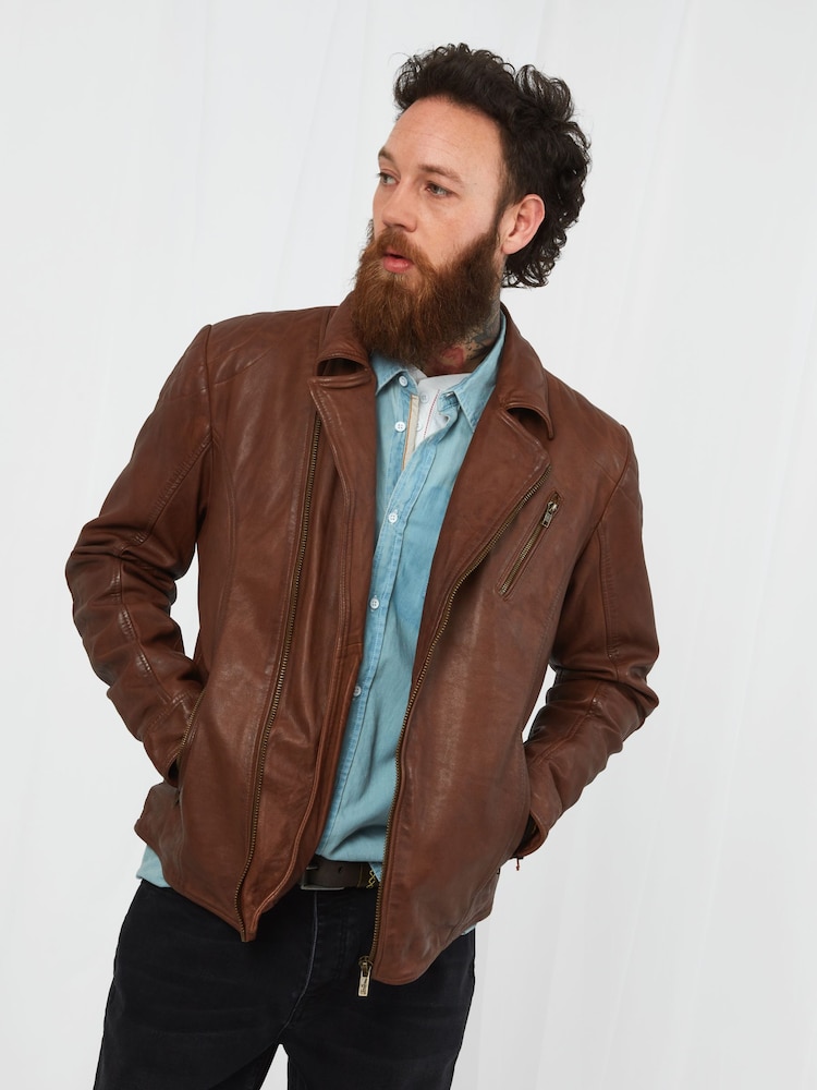 Joe Browns Brown Burner Leather Jacket - Image 1 of 6