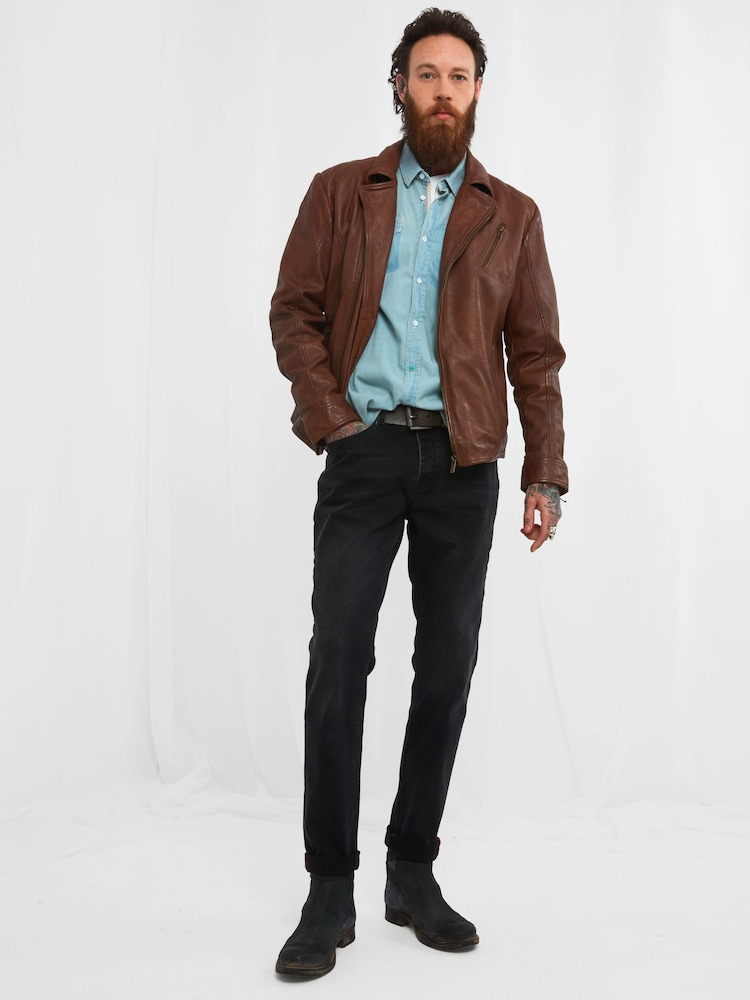 Joe Browns Brown Burner Leather Jacket - Image 3 of 6