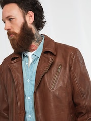 Joe Browns Brown Burner Leather Jacket - Image 4 of 6