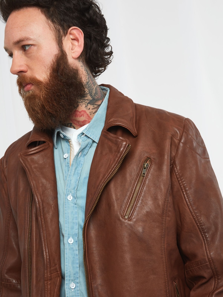 Joe Browns Brown Burner Leather Jacket - Image 4 of 6