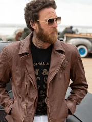 Joe Browns Brown Burner Leather Jacket - Image 5 of 6