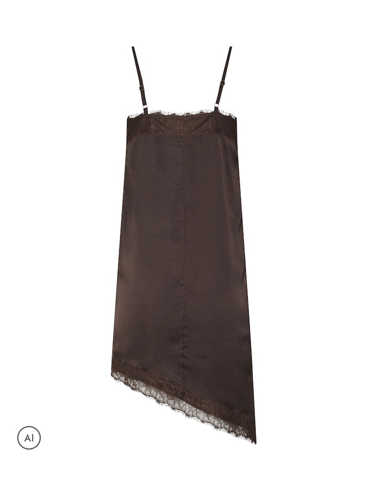 Braun - PixieGirl Petite Self Lace Satin Asymmetric Dress - Bild 6 von 6 Braun - PixieGirl Petite Self Lace Satin Asymmetric Dress - Bild 6 von 6