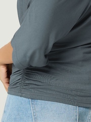 PixieGirl Petite Grey Slash Neck Short Sleeve Top - Image 4 of 6