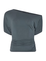 PixieGirl Petite Grey Slash Neck Short Sleeve Top - Image 5 of 6