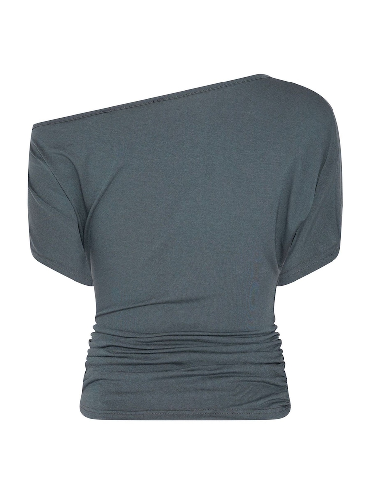 PixieGirl Petite Grey Slash Neck Short Sleeve Top - Image 6 of 6 PixieGirl Petite Grey Slash Neck Short Sleeve Top - Image 6 of 6