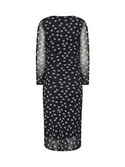 M&Co Black Petite Spot Mesh Twist Long Sleeve Dress - Image 7 of 7