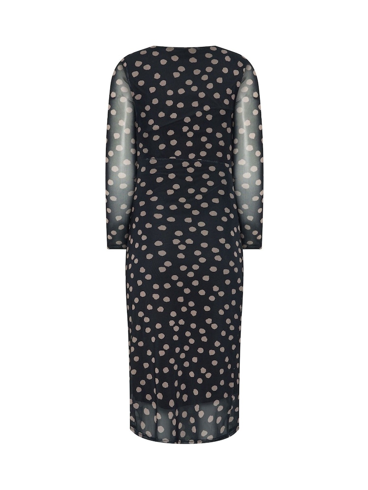 M&Co Black Petite Spot Mesh Twist Long Sleeve Dress - Image 7 of 7 M&Co Black Petite Spot Mesh Twist Long Sleeve Dress - Image 7 of 7