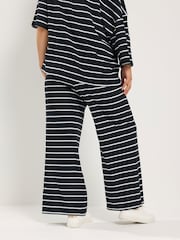 Yours Curve Black Wide Leg Monostripe Trousers - Image 2 of 6