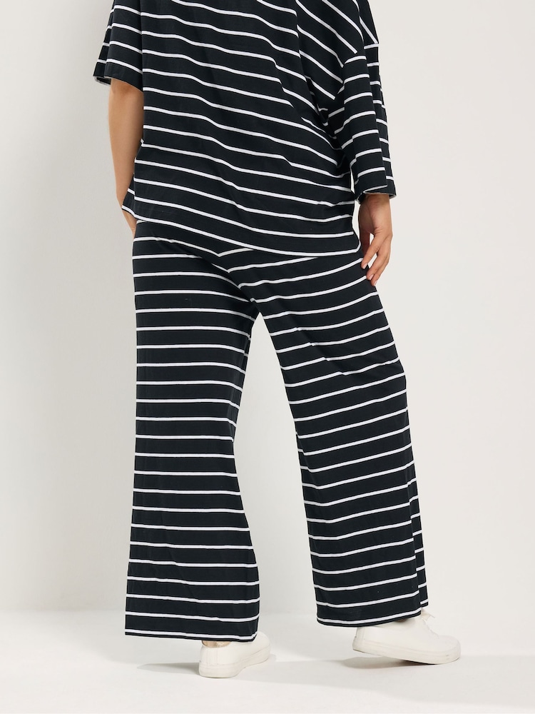 Yours Curve Black Wide Leg Monostripe Trousers - Image 2 of 6
