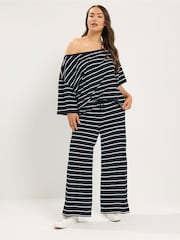 Yours Curve Black Wide Leg Monostripe Trousers - Image 4 of 6