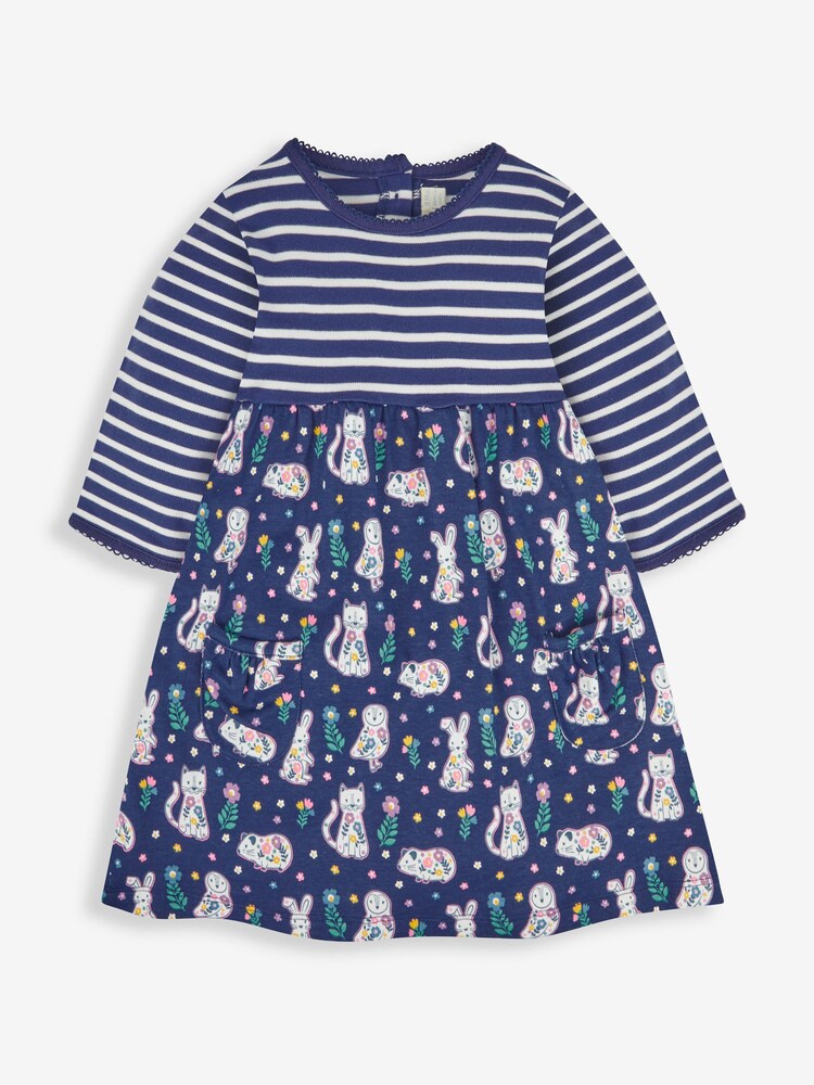 JoJo Maman Bébé Navy Animals Floral With Pet In Pocket Combo Dress - Image 2 of 4