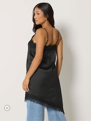 Schwarz - PixieGirl Petite Self Lace Satin Asymmetric Dress - Bild 3 von 6