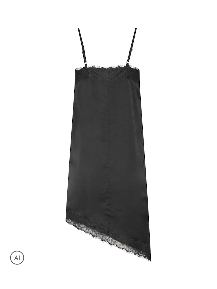 Schwarz - PixieGirl Petite Self Lace Satin Asymmetric Dress - Bild 6 von 6 Schwarz - PixieGirl Petite Self Lace Satin Asymmetric Dress - Bild 6 von 6