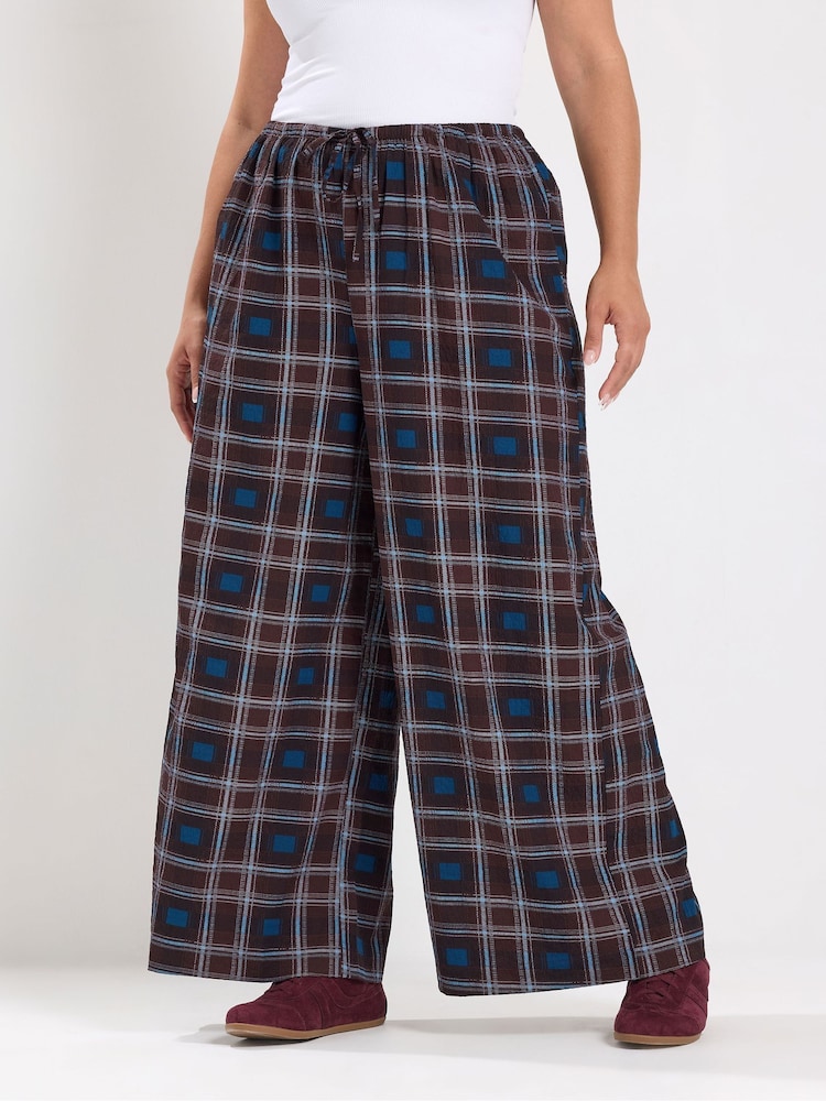 Yours Curve Red Checked Wide Leg Trousers - Image 1 of 7