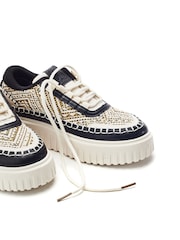 Moda in Pelle Natural Barika Chunky Textile Detail Trainers - Image 3 of 4