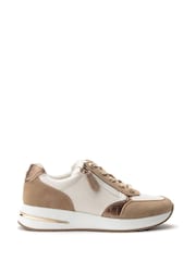 Natural - Zapatillas deportivas con cuña de ante y parte superior de varios paneles Bellaa de Moda in Pelle - Imagen 1 de 3