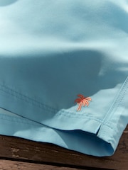 Turquoise Blue/White Mediterranean Tile Printed Swim Shorts - Image 10 of 12