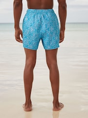 Turquoise Blue/White Mediterranean Tile Printed Swim Shorts - Image 5 of 12