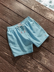 Turquoise Blue/White Mediterranean Tile Printed Swim Shorts - Image 7 of 12