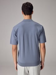 Blue Knitted Regular Fit Zip Polo Shirt - Image 3 of 7